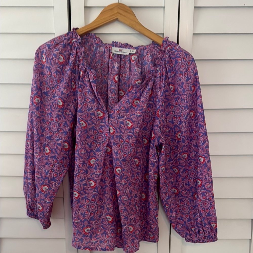 Vineyard Vines🐳 Purple/ Pink Puff Sleeve Blouse